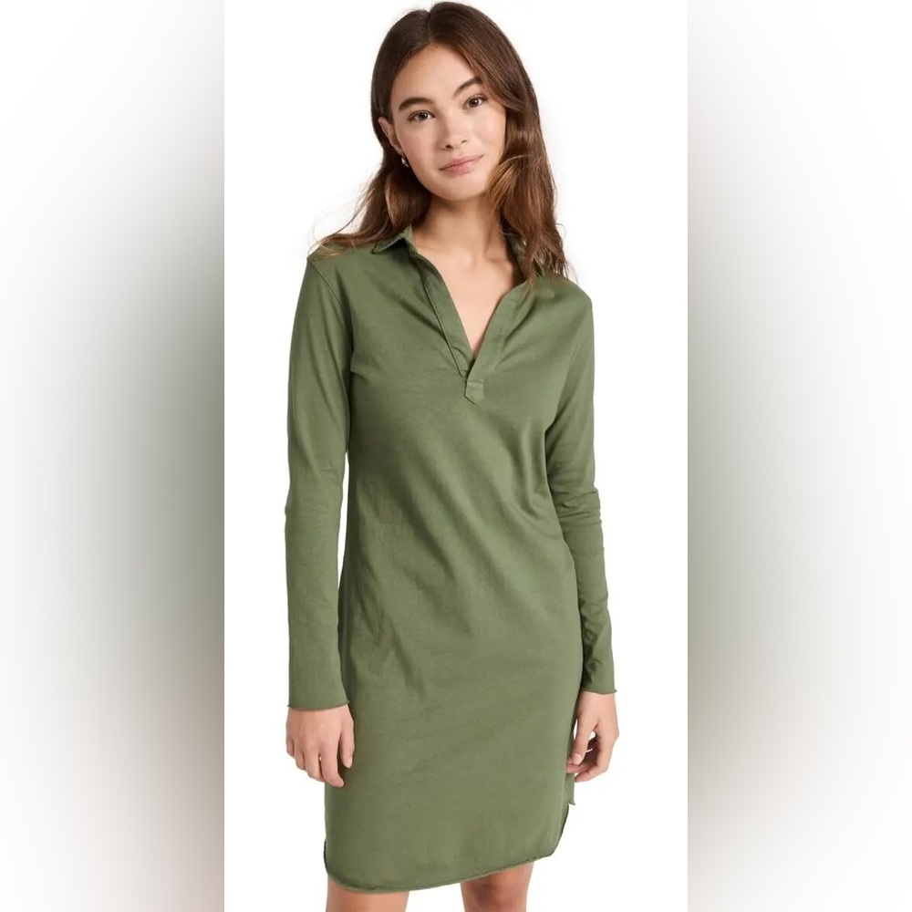 Frank & Eileen Long Sleeve Polo Dress in Army Green Size Large